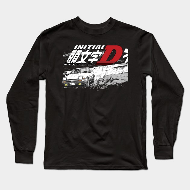 Initial D - Japan Mountain Drift Racing Takumi Fujiwara's Toyota AE86 Deep Forest GT Long Sleeve T-Shirt by cowtown_cowboy